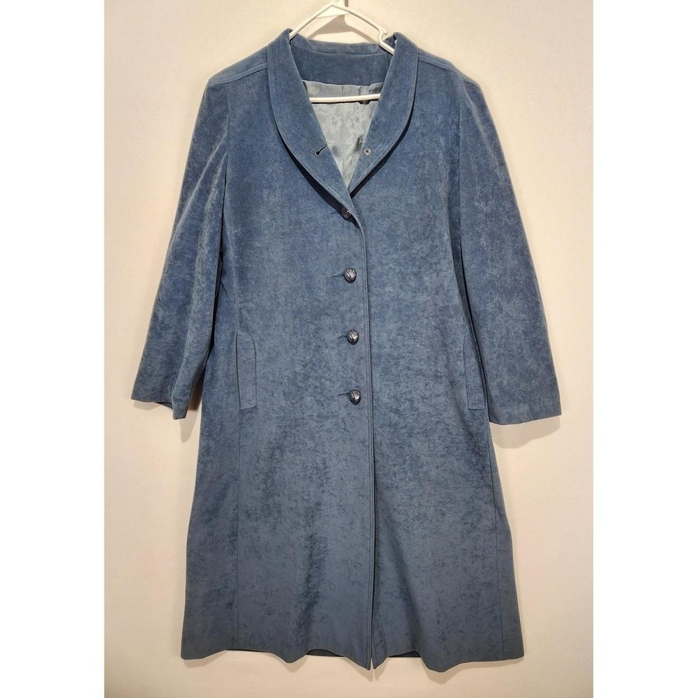 Vintage 70s Skin Gear II Women's M/L Blue Faux Suede Long Trench Coat Jacket